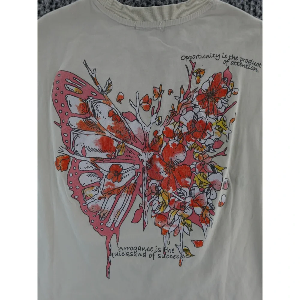 Aelfric‎ Eden Cream Graphic T Shirt Butterfly Text Print Oversized XL